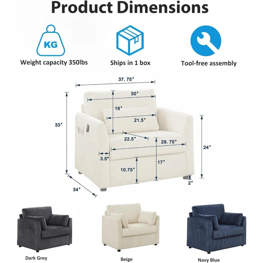 Modern Corduroy Accent Chairs, 38 W Comfy Armchair