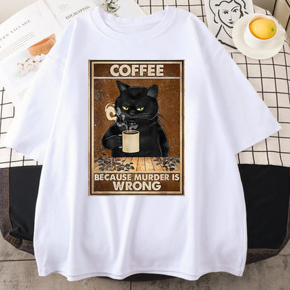 Coffee Because Murder Is Wrong Black Cat Drinks Coffee Funny