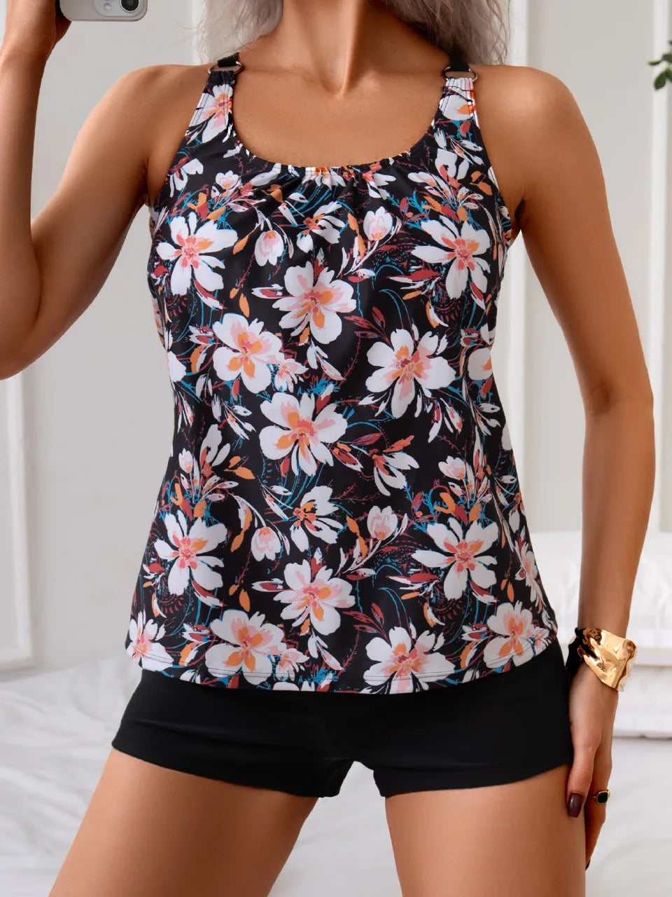 2025 Sexy Strappy Tankini Floral Printed Swimsuit Women