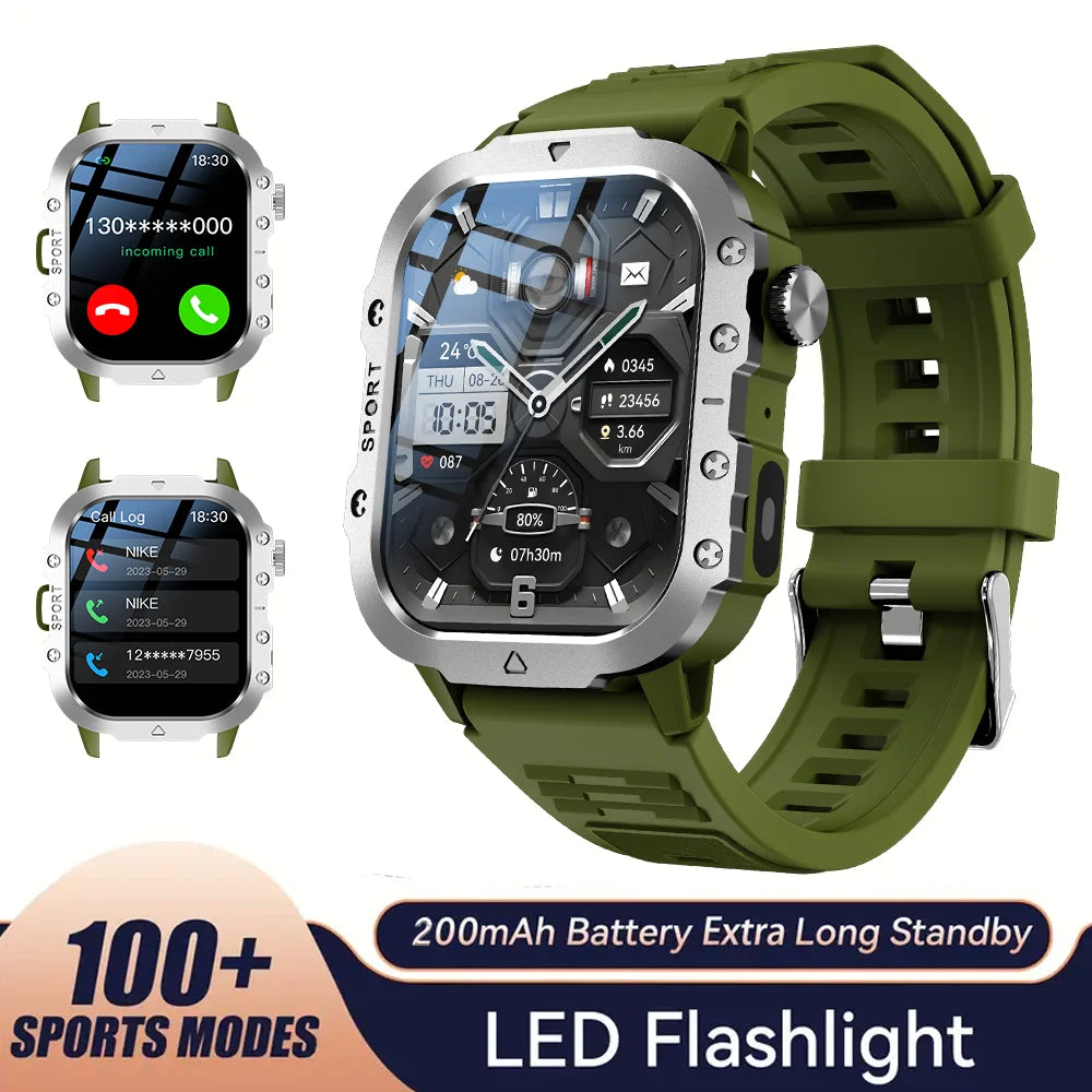 Outdoor Sports Smart Watch 2.01 inch HD Screen LED Flashlight