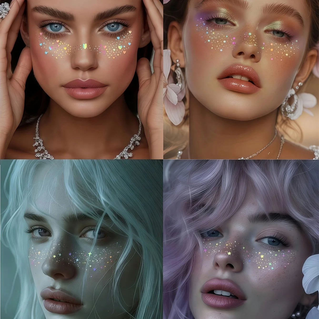 6 Sheets Glitter Freckles Holographic Stickers Heart Freckle Tattoos