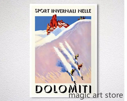 Retro Zermatt Chamonix Skiing Art Poster Vintage Australia