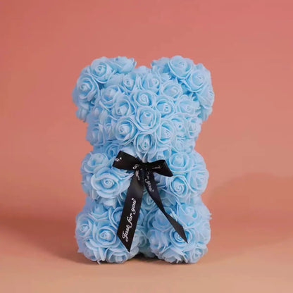 25cm Artificial Teddy Rose Flower Bear with Box Romantic