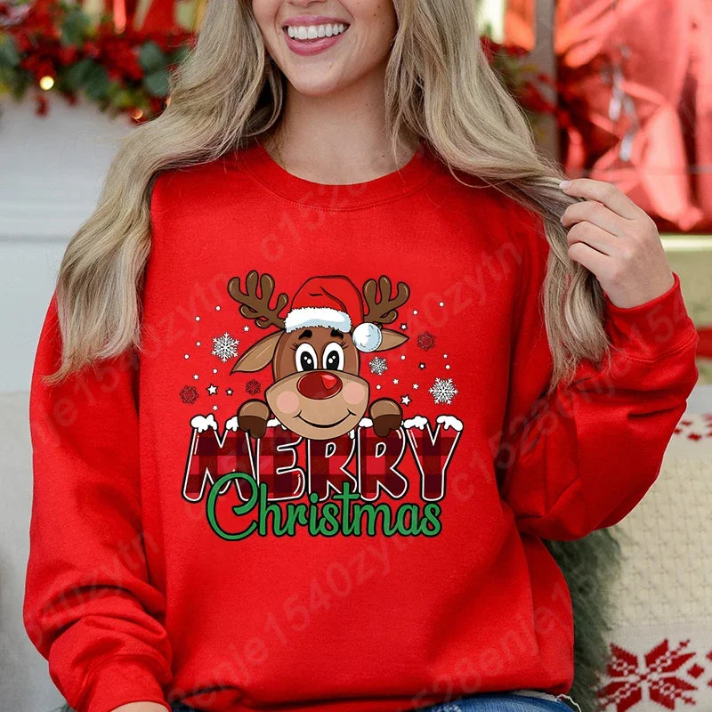 Women's Festive Christmas Reindeer & Plaid Graphic