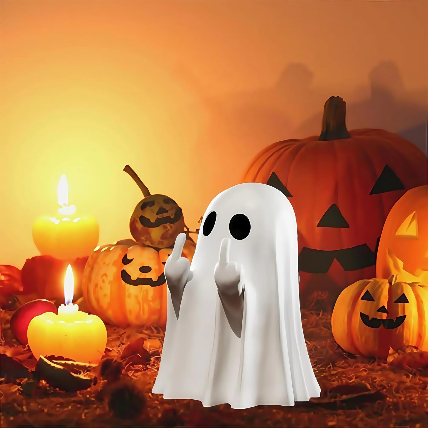 Cute Middle Finger Ghost Statue, Small Halloween