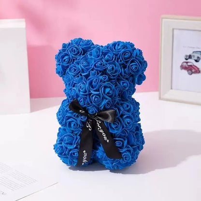 25cm Artificial Teddy Rose Flower Bear with Box Romantic