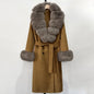Wool Blends Coat Fashion Long Natural Warm Real Fox Fur Jacket