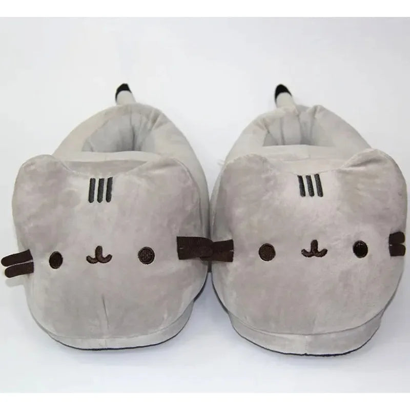 Cartoon Full Covered Cat Slippers Warm Winter Slides Soft Plush