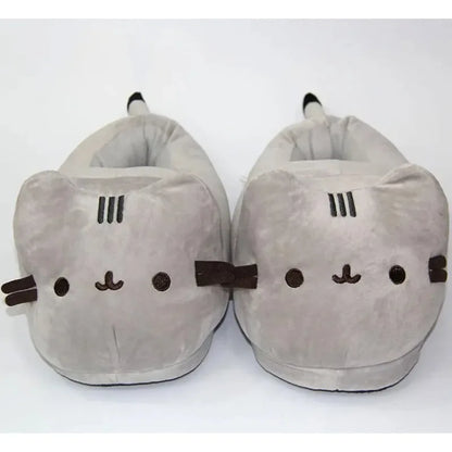 Cartoon Full Covered Cat Slippers Warm Winter Slides Soft Plush