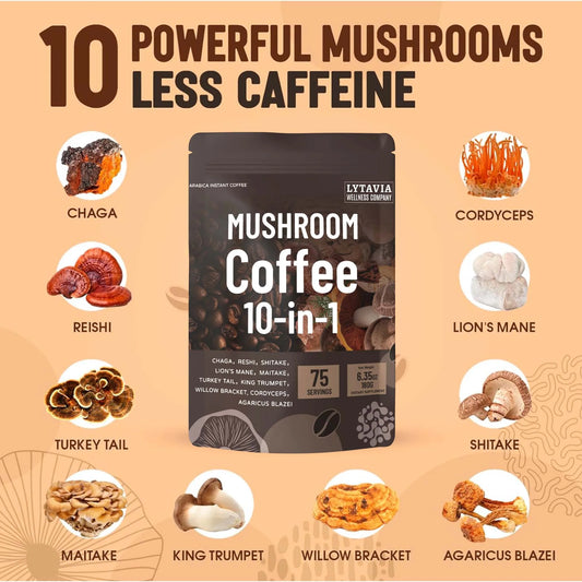Mushroom Coffee With 10 Adaptogenic Mushrooms And MCT Oil,