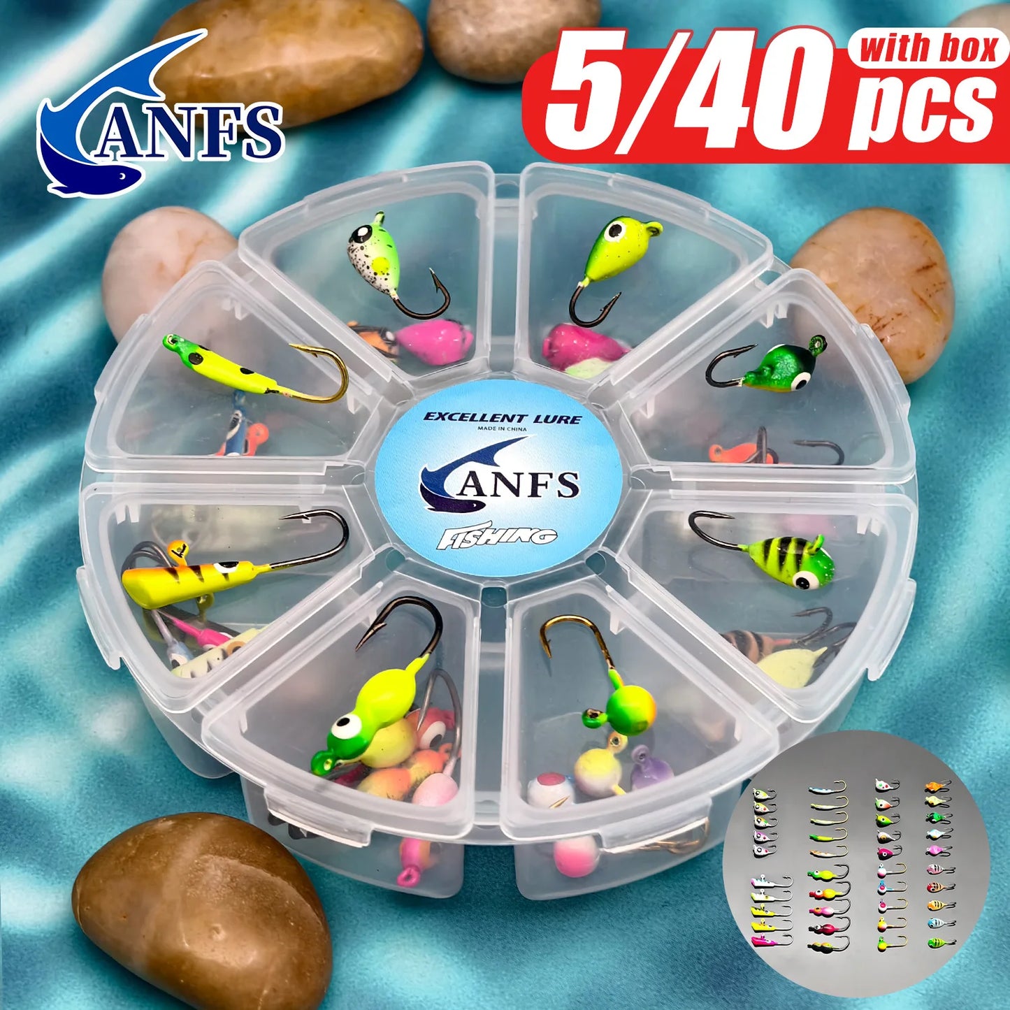 ANFS Ice Fishing Jigs 5pcs/40pcs Ice Fishing Lures, Walleye Jig