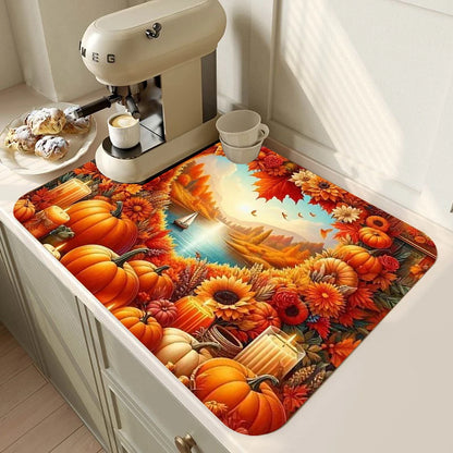 Autumn Thanksgiving Day  Dish Drying Mat Soft Rubber