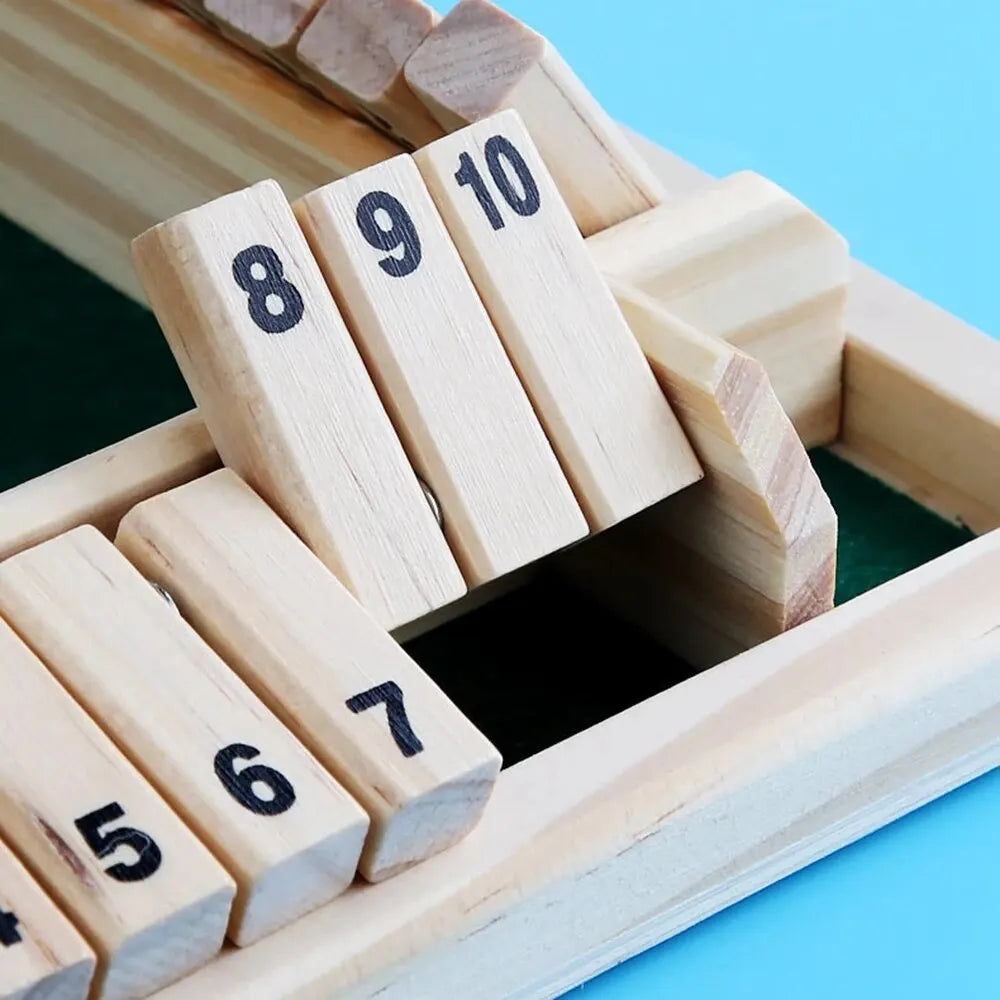 Wooden Dice Board Game Shut The Box for 4 Players Flaps & Dices