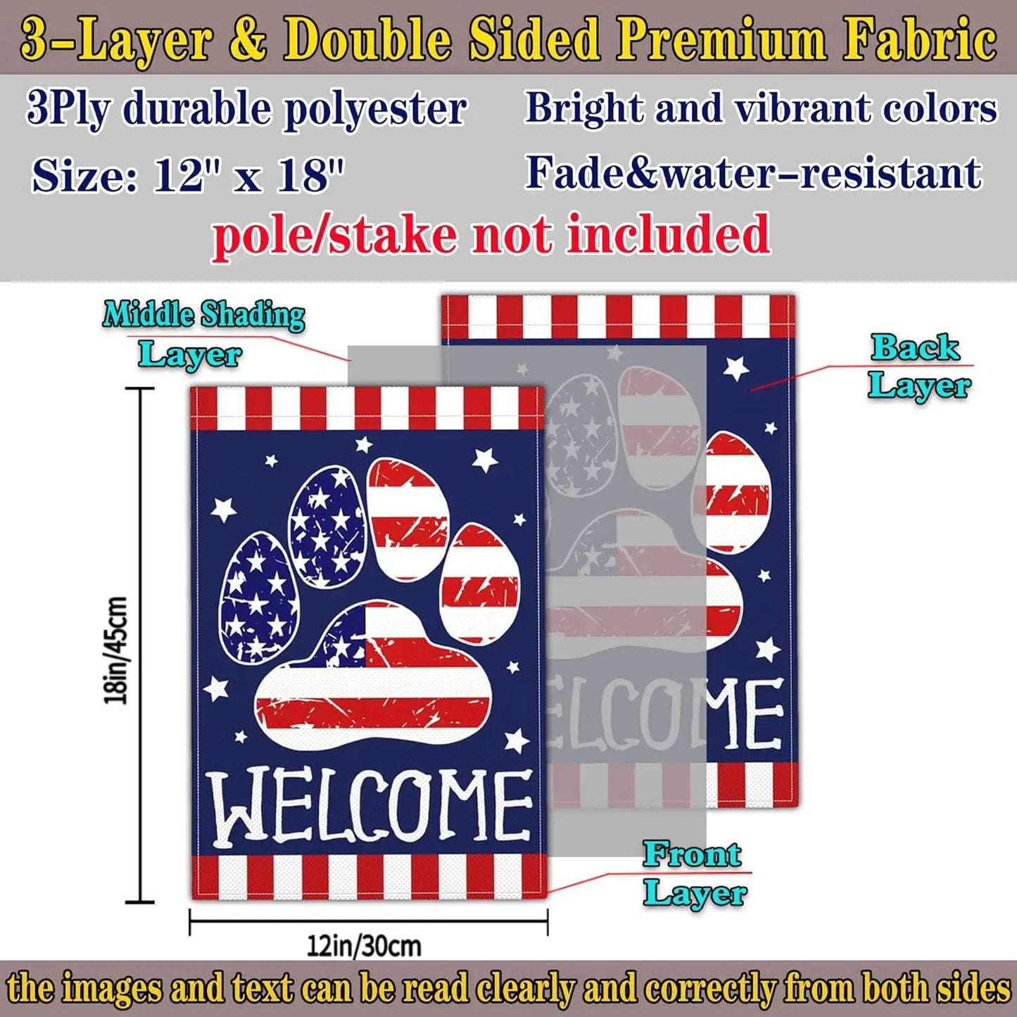 4th of July Patriotic Garden Flag Welcome Funny Dog