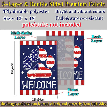 4th of July Patriotic Garden Flag Welcome Funny Dog