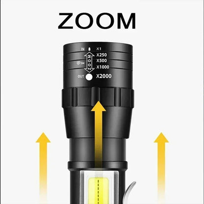 Portable Rechargeable LED Flashlight with Pen Clip Zoomable