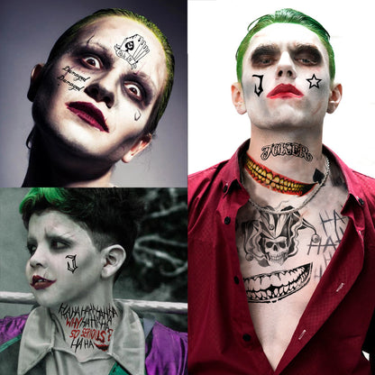5 Sheets Crazy Joker Halloween Tattoos Evil Skull