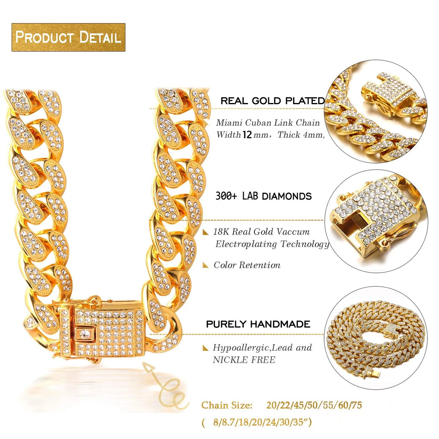 Luxury Cuban Link Cat Necklace Jewelry Rhinestone Collar Cat
