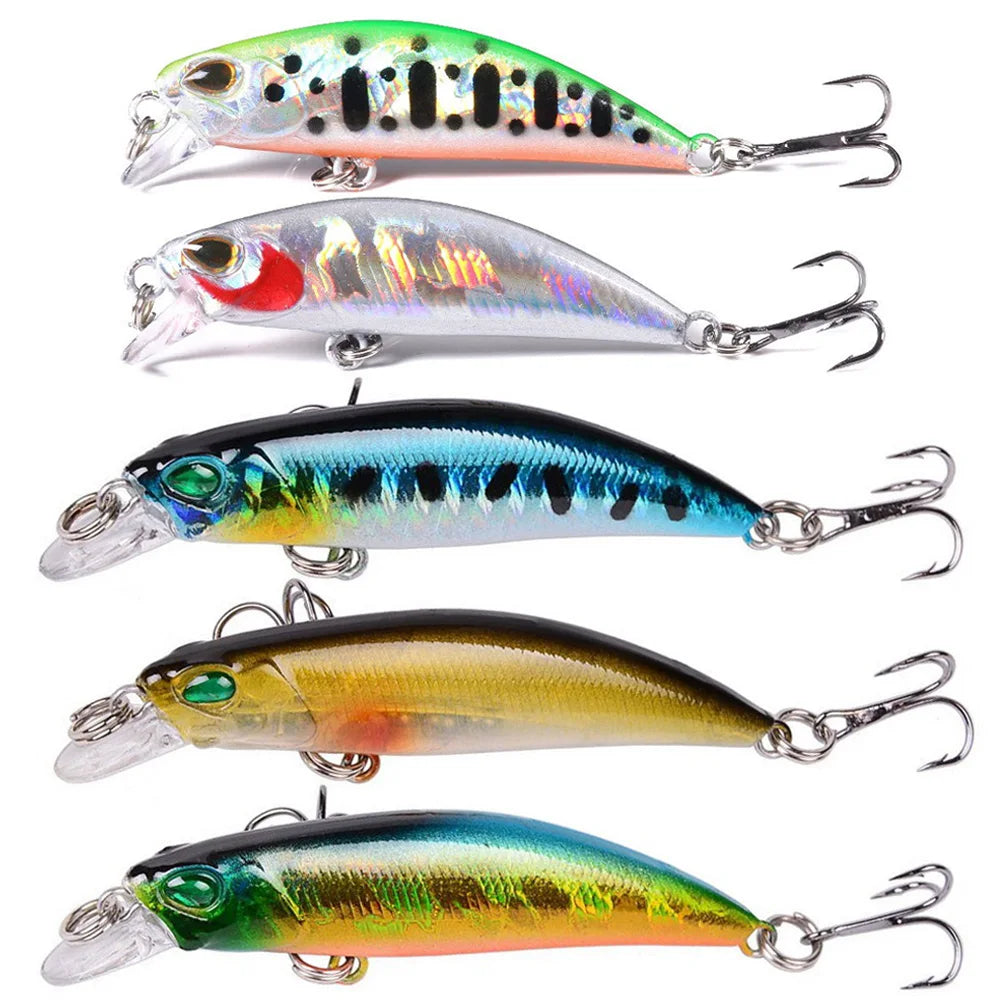5 PCS Luure Kit Sinking Minnow Trout Artificial Bait Crank Bait Bass Hook