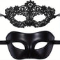 2pcs Elegant Black Lace Masquerade Mask Set for Couples -