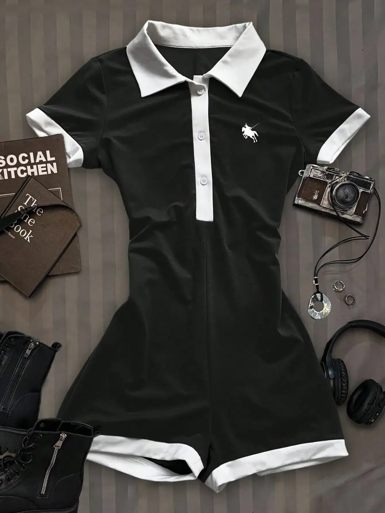 Casual and simple lapel women's jumpsuit, sleeveless,