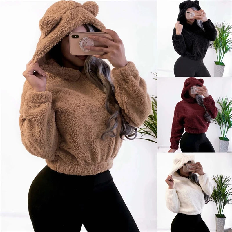 Winter Korean Fashion Bear Ears Cute Loose Hoodi\y