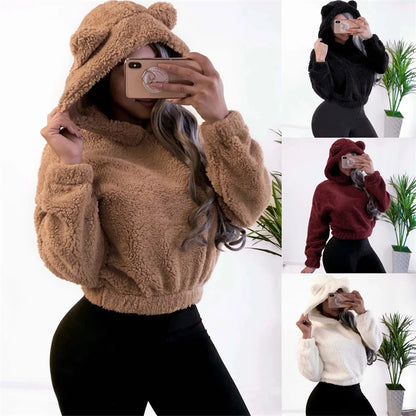 Winter Korean Fashion Bear Ears Cute Loose Hoodi\y