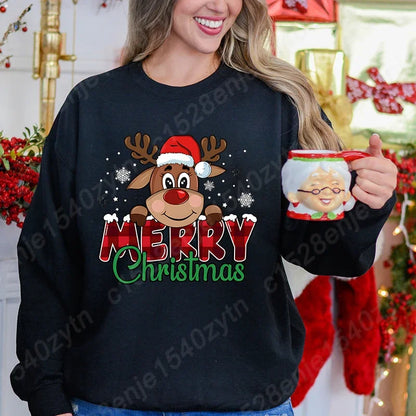 Women's Festive Christmas Reindeer & Plaid Graphic