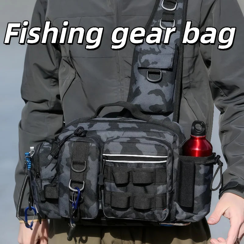 Fishing gear backpack with bait box equipment storage bag