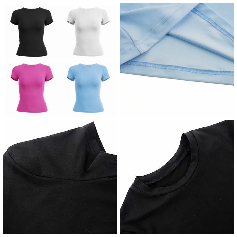 Woman Clothing Short Sleeve T-shirt Slim Fit Tops Female
