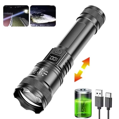 High-power Led Flashlight USB Rechargeable Torch with Display