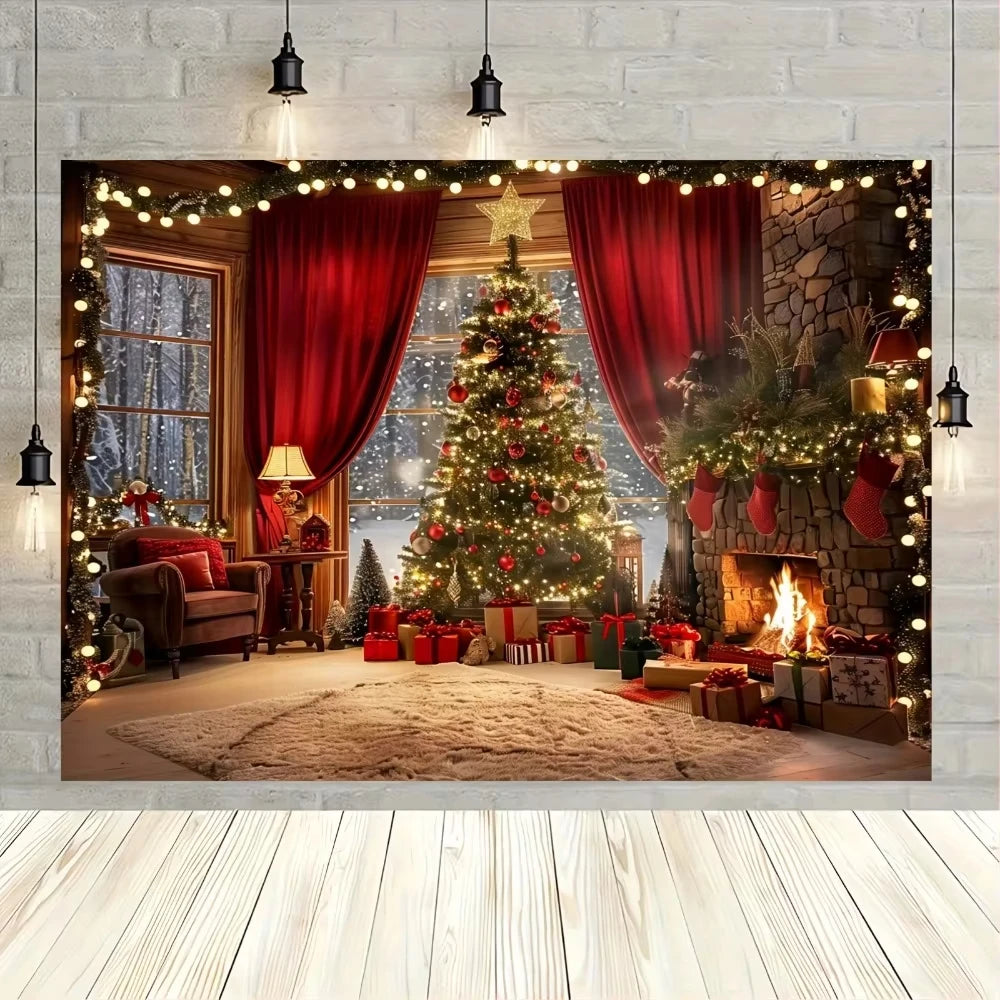 Christmas tree and fireplace  background