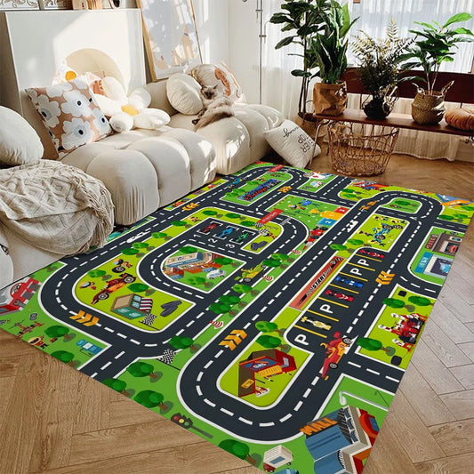Car Play Mat for Boys and Girls Highway City Traffic-Themed Rugs