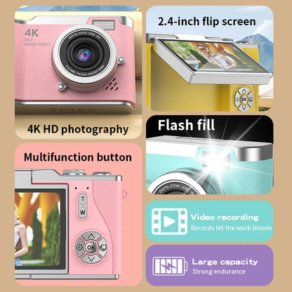 4K Digital Camera CCD 180° Flip Screen Selfie Camera
