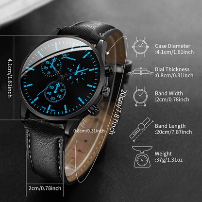 3PCS/Set Men Business Watches Casual Leather Band Analog