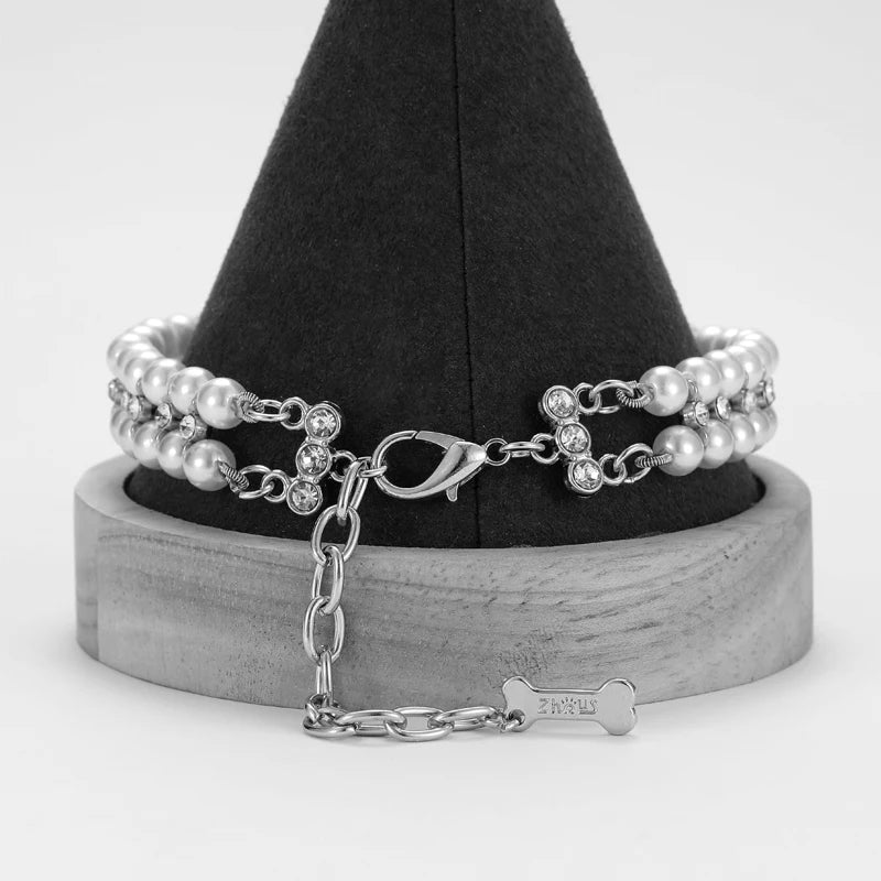 Luxury Cat Puppy Pearl Necklace Rhinestone Collar for Cats