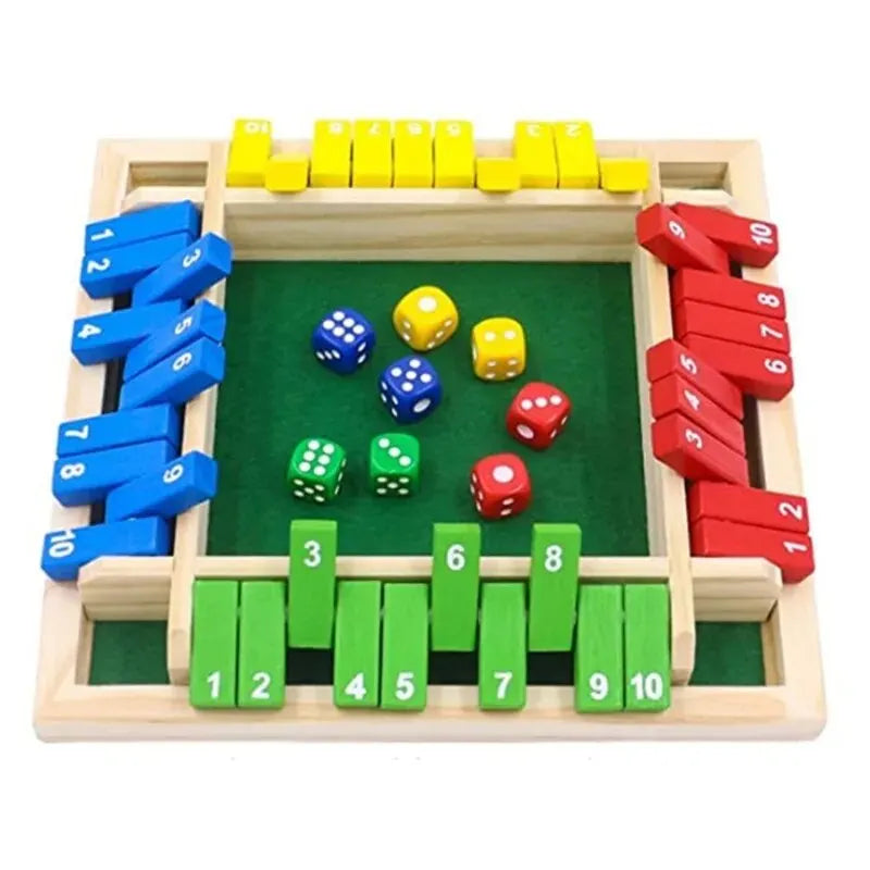 Wooden Dice Board Game Shut The Box for 4 Players Flaps & Dices