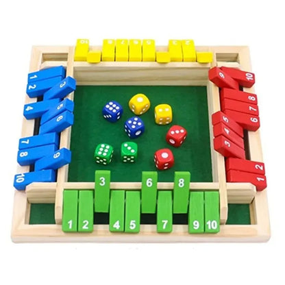 Wooden Dice Board Game Shut The Box for 4 Players Flaps & Dices