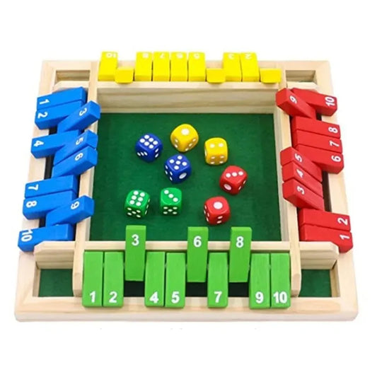 Wooden Dice Board Game Shut The Box for 4 Players Flaps & Dices