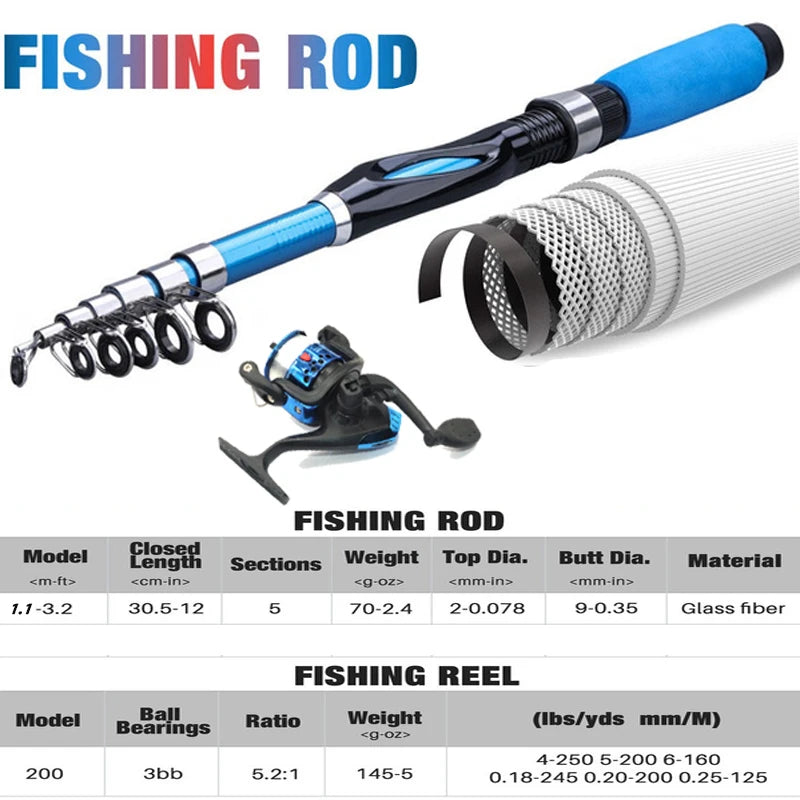 1.2M Fishing Rod Full Kits Telescopic Sea Spinning Reel Lure Set