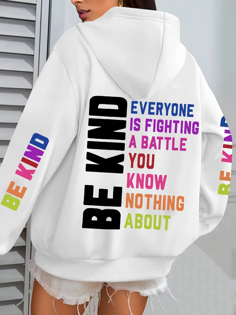 Be Kind Hoodies Women Letter Prints Winter Fleece Warm