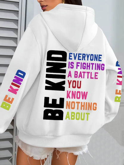 Be Kind Hoodies Women Letter Prints Winter Fleece Warm