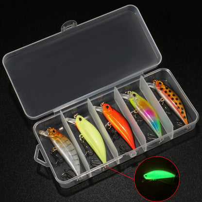 5 PCS Luure Kit Sinking Minnow Trout Artificial Bait Crank Bait Bass Hook