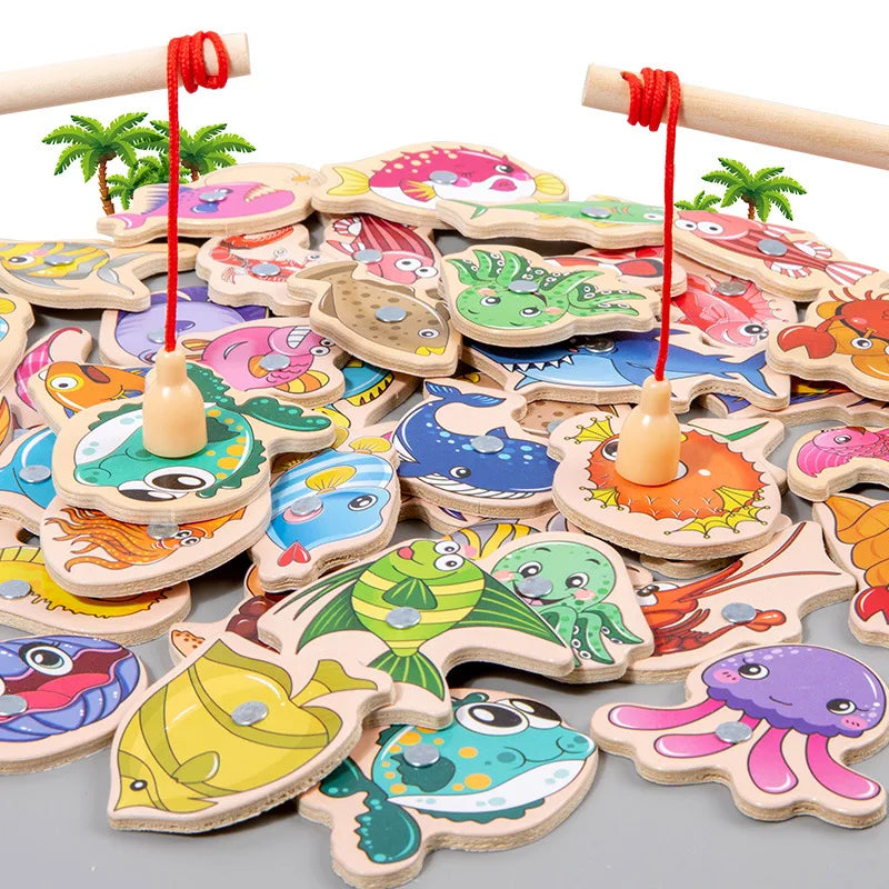 Montessori Wooden Magnetic Fishing Toys - Marine Cognition, Early Edu,