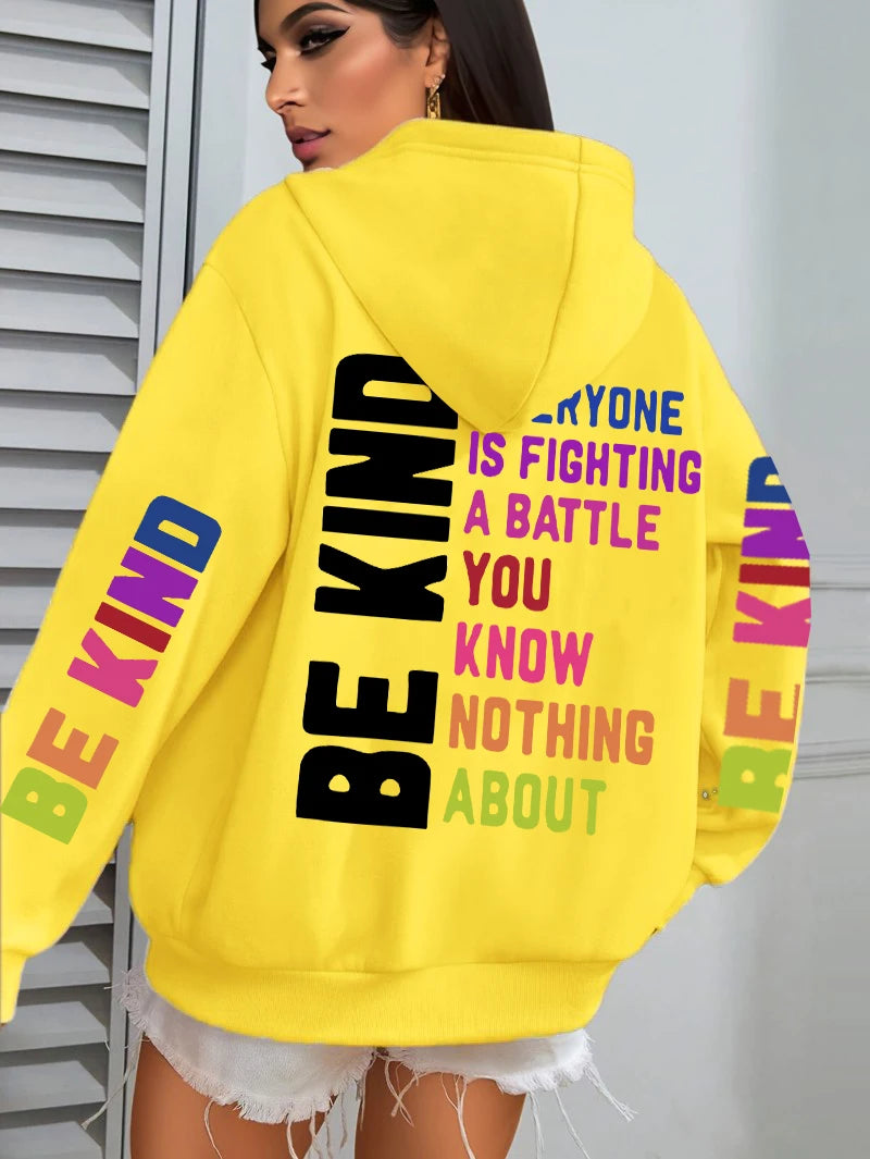 Be Kind Hoodies Women Letter Prints Winter Fleece Warm