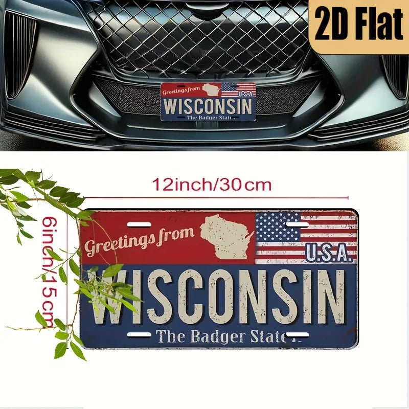 1pc Vintage Aluminum Wisconsin License Plate - Retro USA State