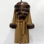 Wool Blends Coat Fashion Long Natural Warm Real Fox Fur Jacket
