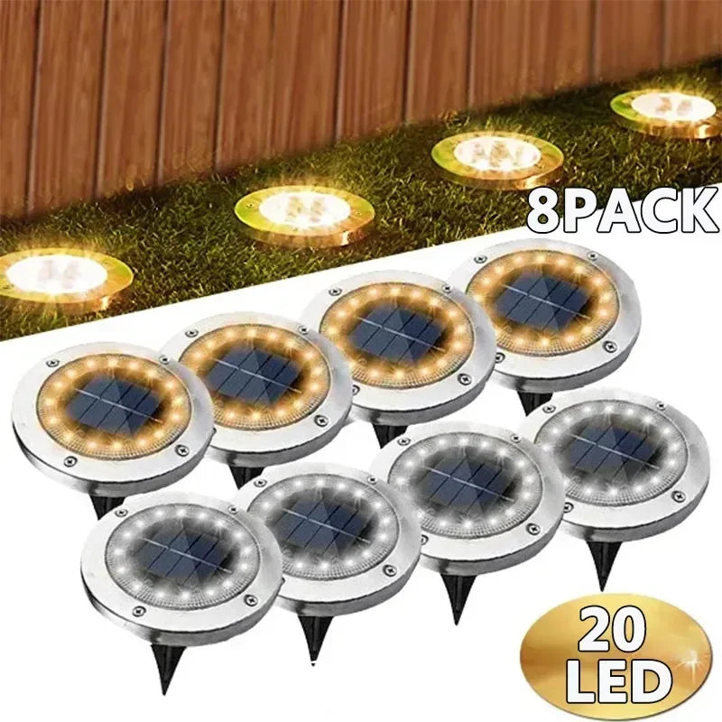 1/4/8Pcs Solar Lights Outdoor 8/20LEDs Disk Underground