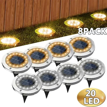 1/4/8Pcs Solar Lights Outdoor 8/20LEDs Disk Underground
