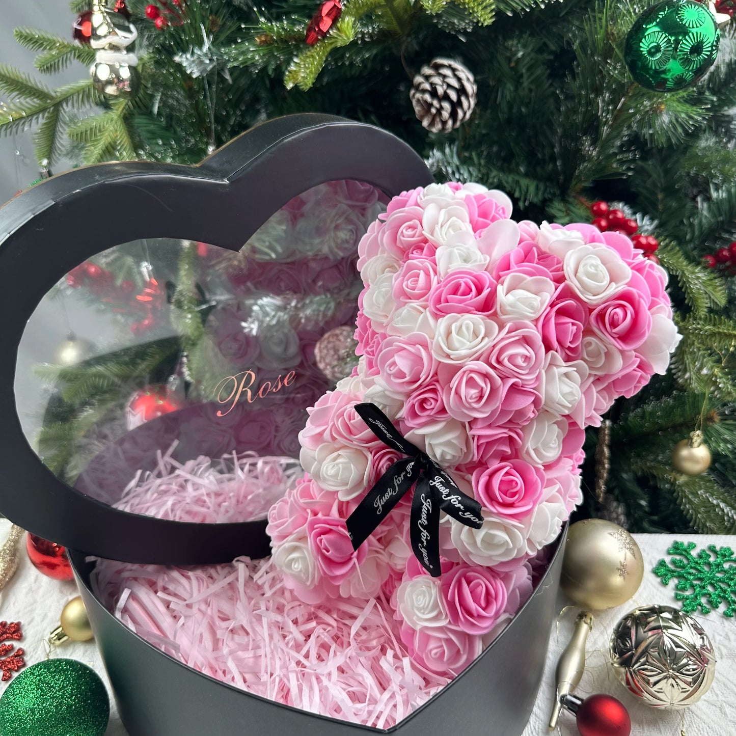 25cm Artificial Teddy Rose Flower Bear with Box Romantic